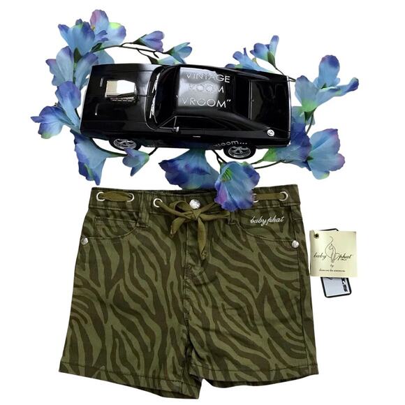 Baby Phat NWT Zebra Green Denim Shorts Girls 6 - Picture 1 of 7